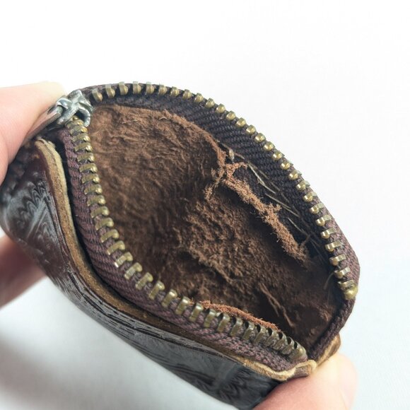 Mexico leather handmade coin wallet, small leather zippered wallet - Picture 3 of 6
